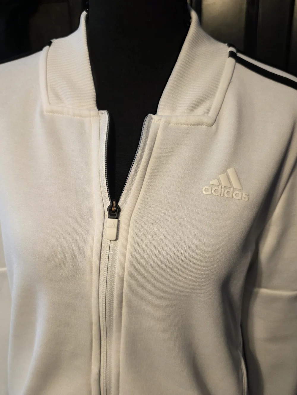 Adidas White Full Zip Track Jacket Size Small Black Stripe Athletic Jacket